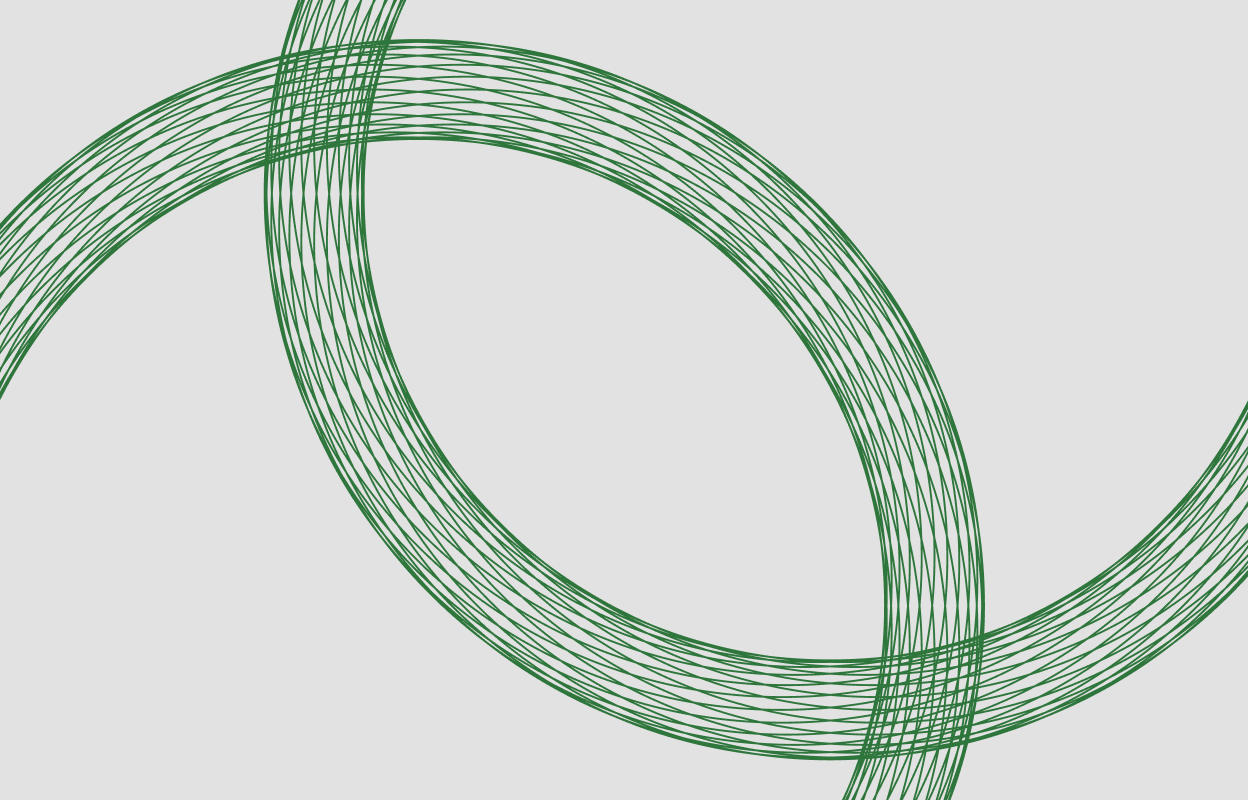 Dark green circular line graphic on a grey background